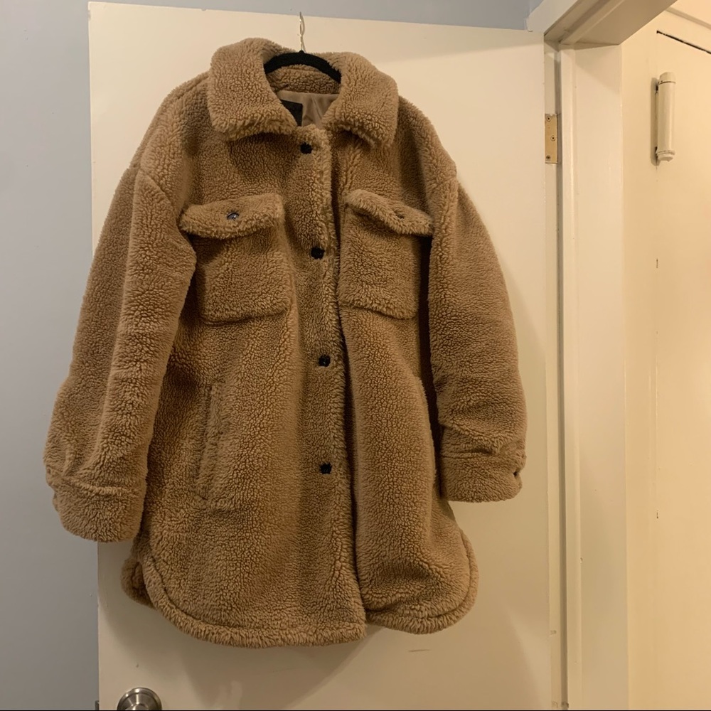 Lucky Brand Sherpa Shacket Oversized Teddy Bear